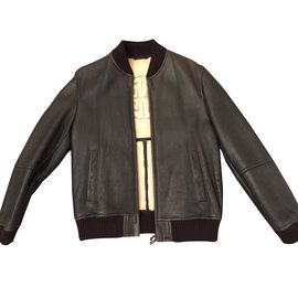 Hugo Boss-Bomber leather jacket-Brown