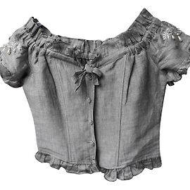 Autre Marque Bustier avec Perles Blanches et Broderies Gris