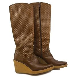 Stuart Weitzman Caramel Woven Leather Knee High Boots Caramel