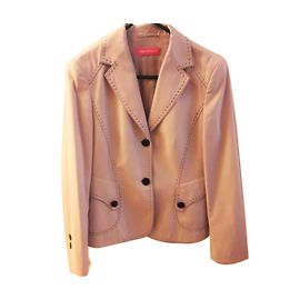 Autre Marque Giacca in cotone beige con cuciture nere Beige