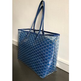 Goyard-grande tote bag in vinile trasparente con stampa blu-Blu
