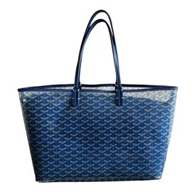Goyard-grande tote bag in vinile trasparente con stampa blu-Blu