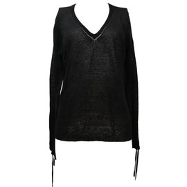 Autre Marque Leichter Leinenpullover Schwarz Schwarz