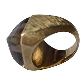 Autre Marque Bague en or jaune 18 carats guillochée avec quartz brûlé Doré