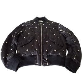 Sandro Black Quilted Bomber Jacket Black