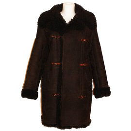Gucci-Abrigo de piel piel de oveja volteada-Marrón oscuro