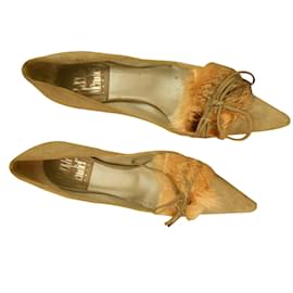 Rodolphe Menudier-Zapatillas beige con top de conejito y lazo de ante italiano p36 37/37.5 en-Beige