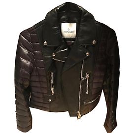 Moncler leatner puffer jacket Black