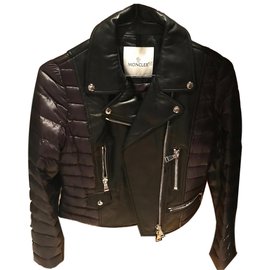 Moncler-leatner puffer jacket-Black