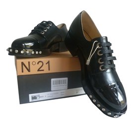 Autre Marque Echtes Leder Derby Schuhe Schwarz