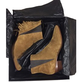 Saint Laurent-Tan Wyatt Fringe Boots-Brown