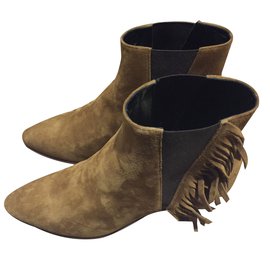 Saint Laurent-Tan Wyatt Fringe Boots-Brown