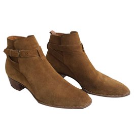 Saint Laurent-Suede Wyatt Ankle Boots-Brown