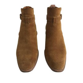 Saint Laurent-Suede Wyatt Ankle Boots-Brown
