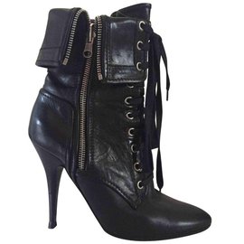 Balmain Black Leather Ankle Boots 37 Black