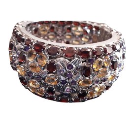 Autre Marque-925 rhodium silver bracelet and semi precious stones-Silvery