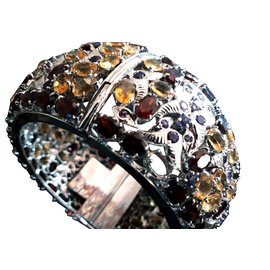 Autre Marque-925 rhodium silver bracelet and semi precious stones-Silvery