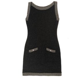 Chanel-100% cashmere vestido CC logotipo bloqueios-Cinza