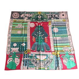 Hermès Square Hermes 90 cm Samurai Stampa Aline Honoré Multicolore