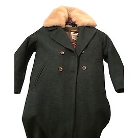 Autre Marque Green Wool Coat with Removable Collar Size 40 Dark green