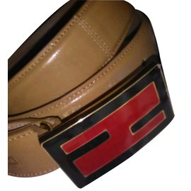 Fendi-Logo buckle belt-Red,Beige