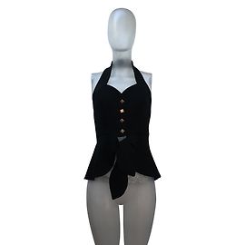 Autre Marque Top Haute Couture Decote Halter Preto de Algodão Preto
