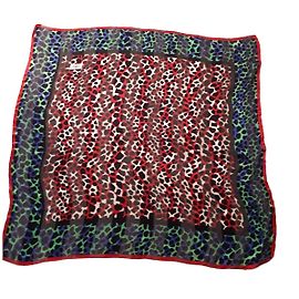 Carre Yves Saint Laurent in chiffon Rosso Verde Stampa leopardo Blu chiaro