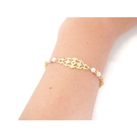 Autre Marque-Bracelet fin en plaqué or et perles nacrées-Doré