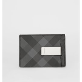 Burberry-Check Card and Leather Card Holder with Money Clip-Black