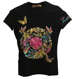 Camiseta bordada John Galliano Negro Rosa Azul Verde Amarillo