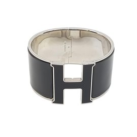 Hermès Clic H Armband Schwarz Silber