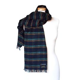 Lanvin Kaschmirwolle Schwarz Grün Beige Tartan Karierter Druckschal Schwarz