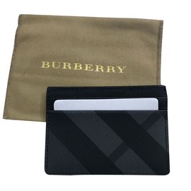 Burberry-Check and Leather Card Case-Black
