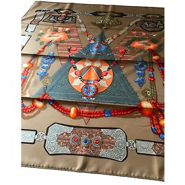 Hermès Seiden Schals Braun Blau Beige Orange