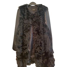 Maje Rey Leder Mantel Schwarz Schwarz