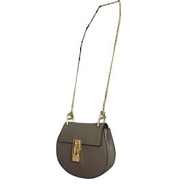 Chloé Drew Clutch Bag Taupe Hammered Leather Brown