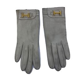 Hermès Lederhandschuhe Hellgrau mit goldener Hardware Größe 6 Andere
