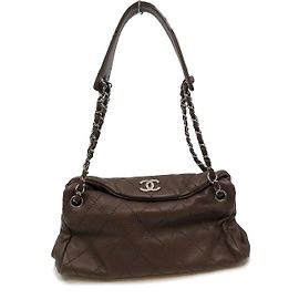 Chanel Leather Handbag Brown Brown
