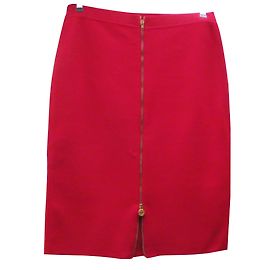 Jupe Chanel en laine rouge Rouge