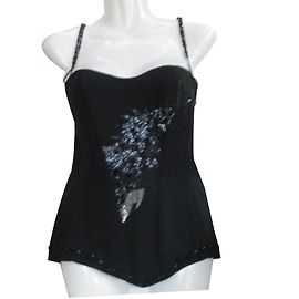 Autre Marque Bustier Noir à Sequins et Strass Taille 38 Noir