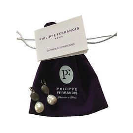 Pendientes de perlas Philippe Ferrandis Plata Gris