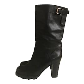 Jil Sander-Leather biker boots-Black