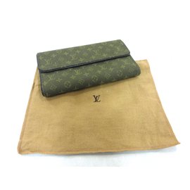Louis Vuitton-Portefeuille tresor intl lin kaki-Vert,Kaki