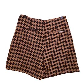 Twin Set-Twin Set Houndstooth Shorts-Brown,Beige
