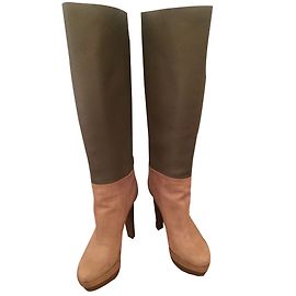 Sergio Rossi leather platform boots khaki Khaki