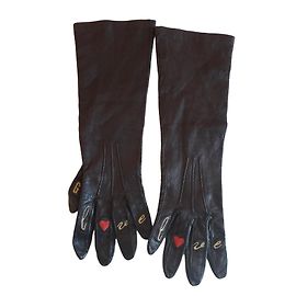 Moschino Luvas em couro decorado ' Castanho escuro