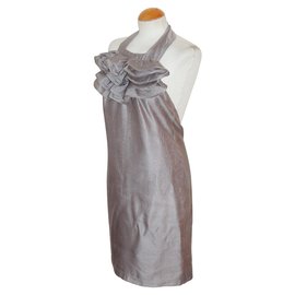 Reiss-Robe de cocktail en soie-Argenté