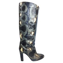 Valentino Python-Stiefel Blau Grau Roh Hellbraun