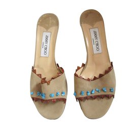 Jimmy Choo-Suede mules with embellishment-Brown,Beige