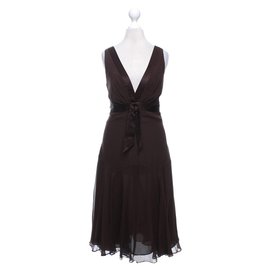 Ted Baker-Robe en mousseline de soie-Chocolat